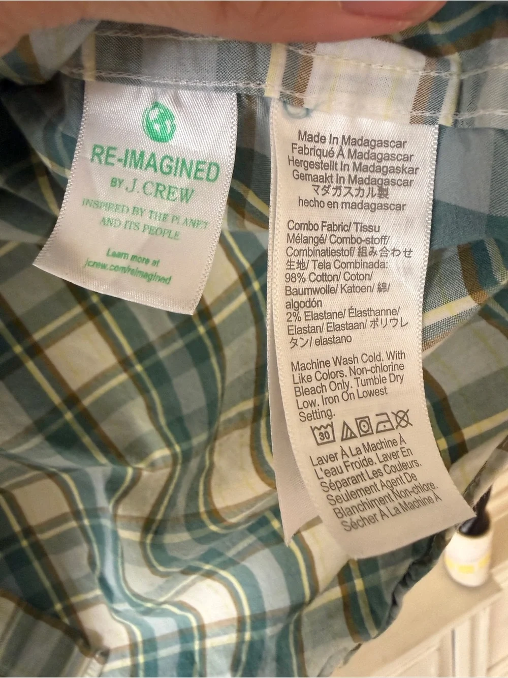 J. Crew Teal and White Plaid Cotton Button-Down